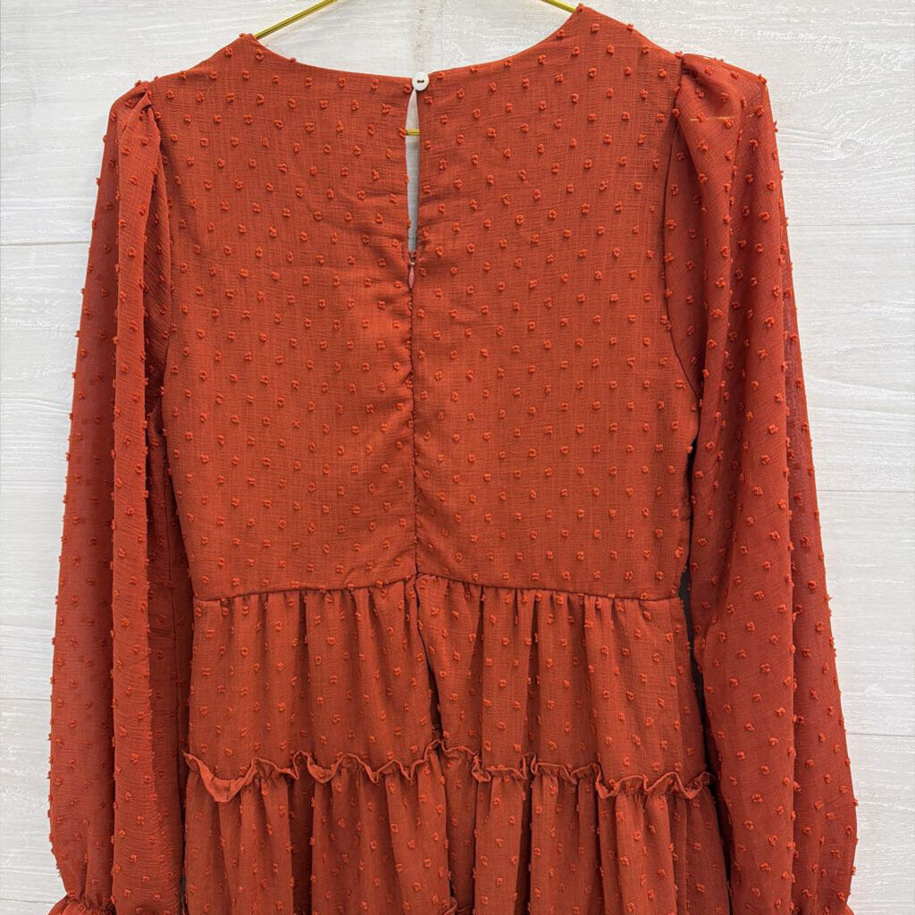 Altar'd State Orange Textured Dot Print Long Sleeve Dress Medium
