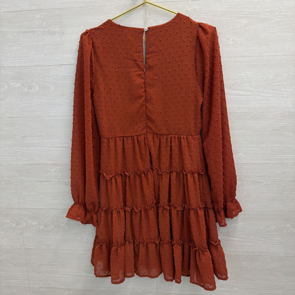 Altar'd State Orange Textured Dot Print Long Sleeve Dress Medium