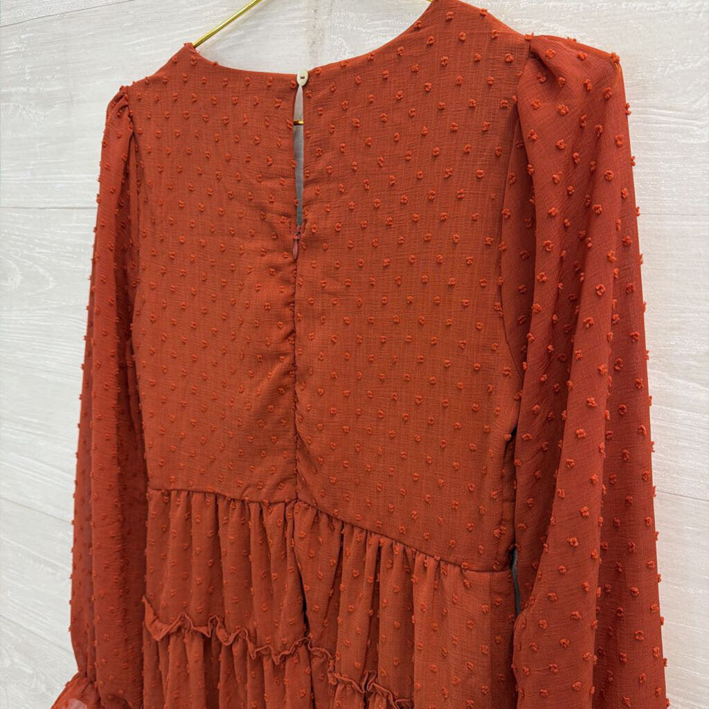 Altar'd State Orange Textured Dot Print Long Sleeve Dress Medium