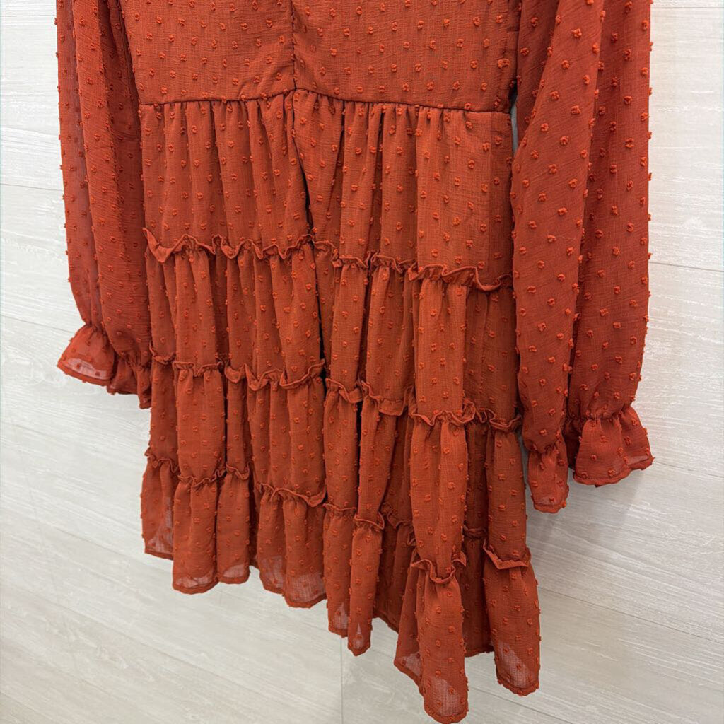 Altar'd State Orange Textured Dot Print Long Sleeve Dress Medium