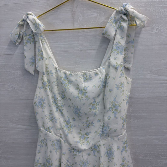 Altar'd State White/ Blue Floral Print Tie Strap Romper Medium
