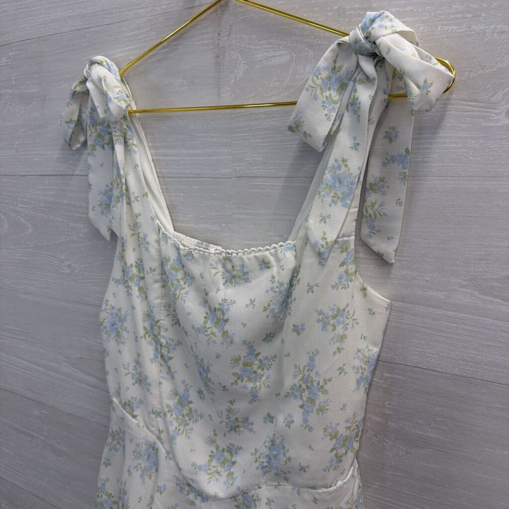 Altar'd State White/ Blue Floral Print Tie Strap Romper Medium