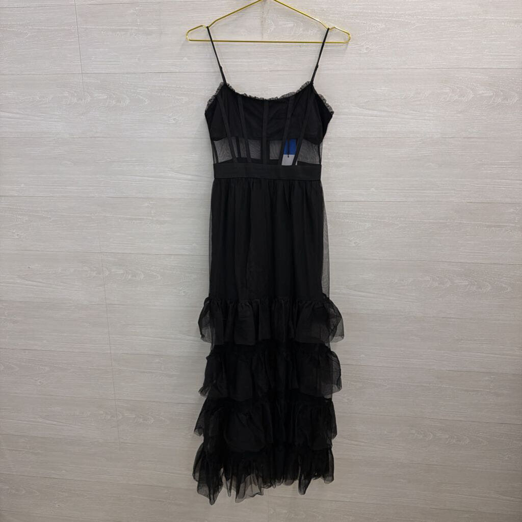 Showpo Black Corset Top Tiered Skirt Maxi Dress 4