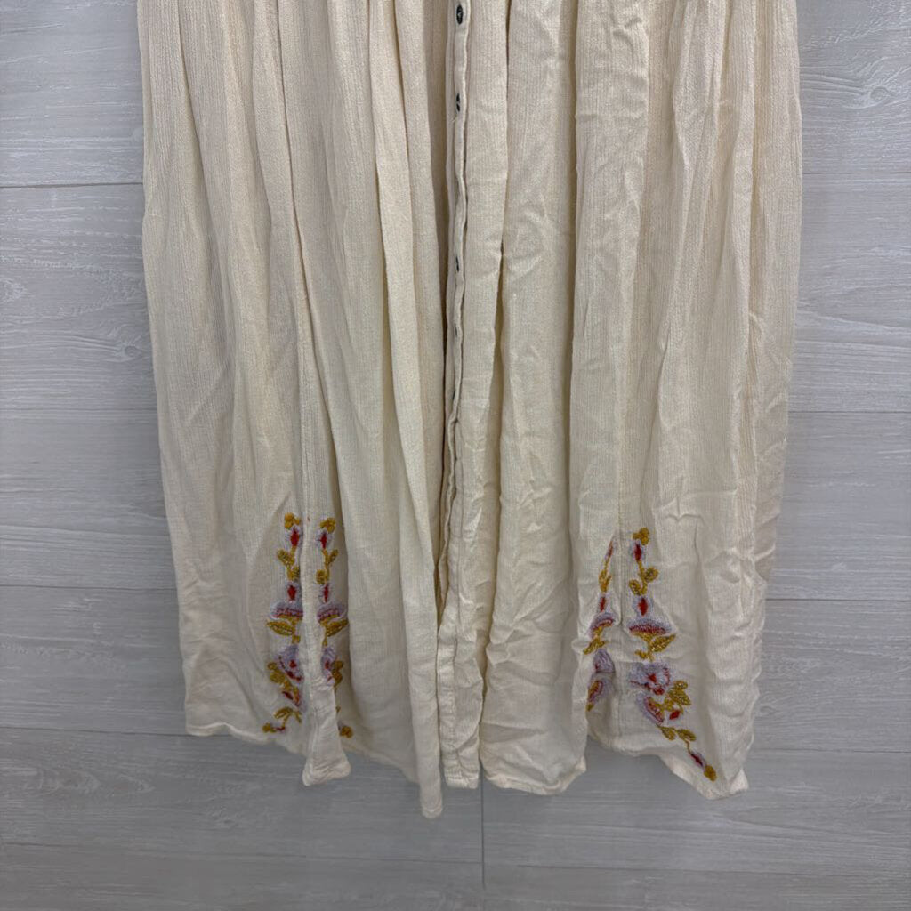 Free People Cream/ Multi Embroidered Long Sleeve Day Glow Midi Dress Small