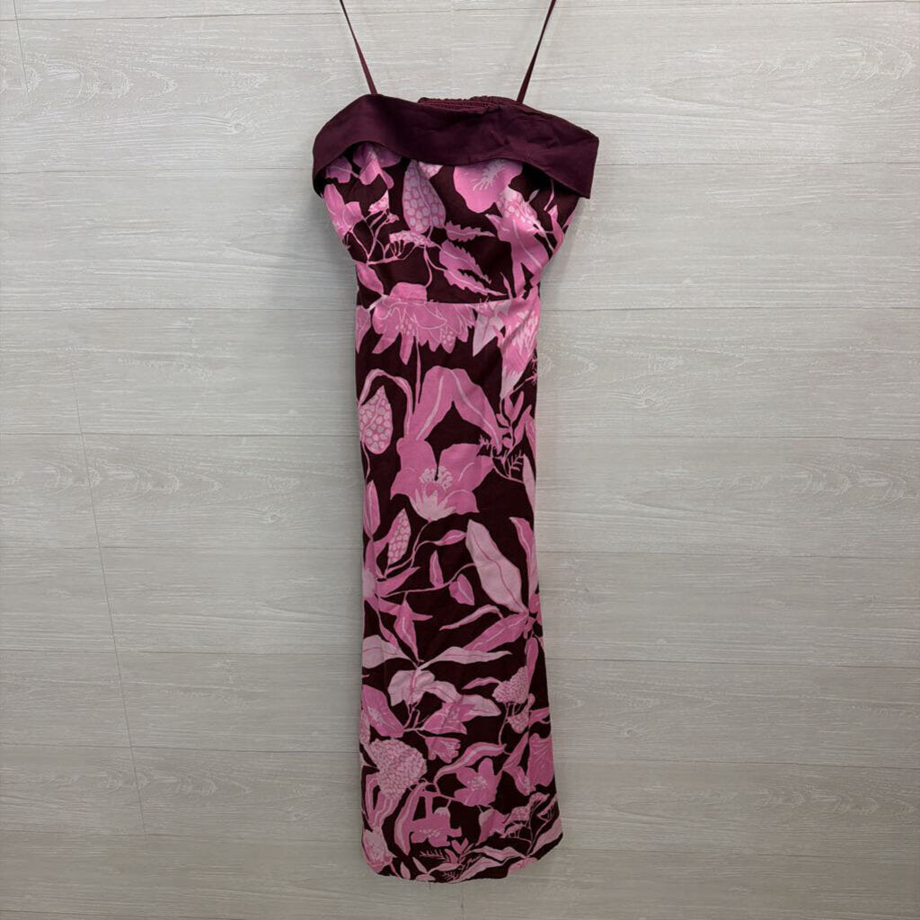 Jo Faulkner X Maeve Burgundy/ Pink Print Strapless Maxi Dress 4