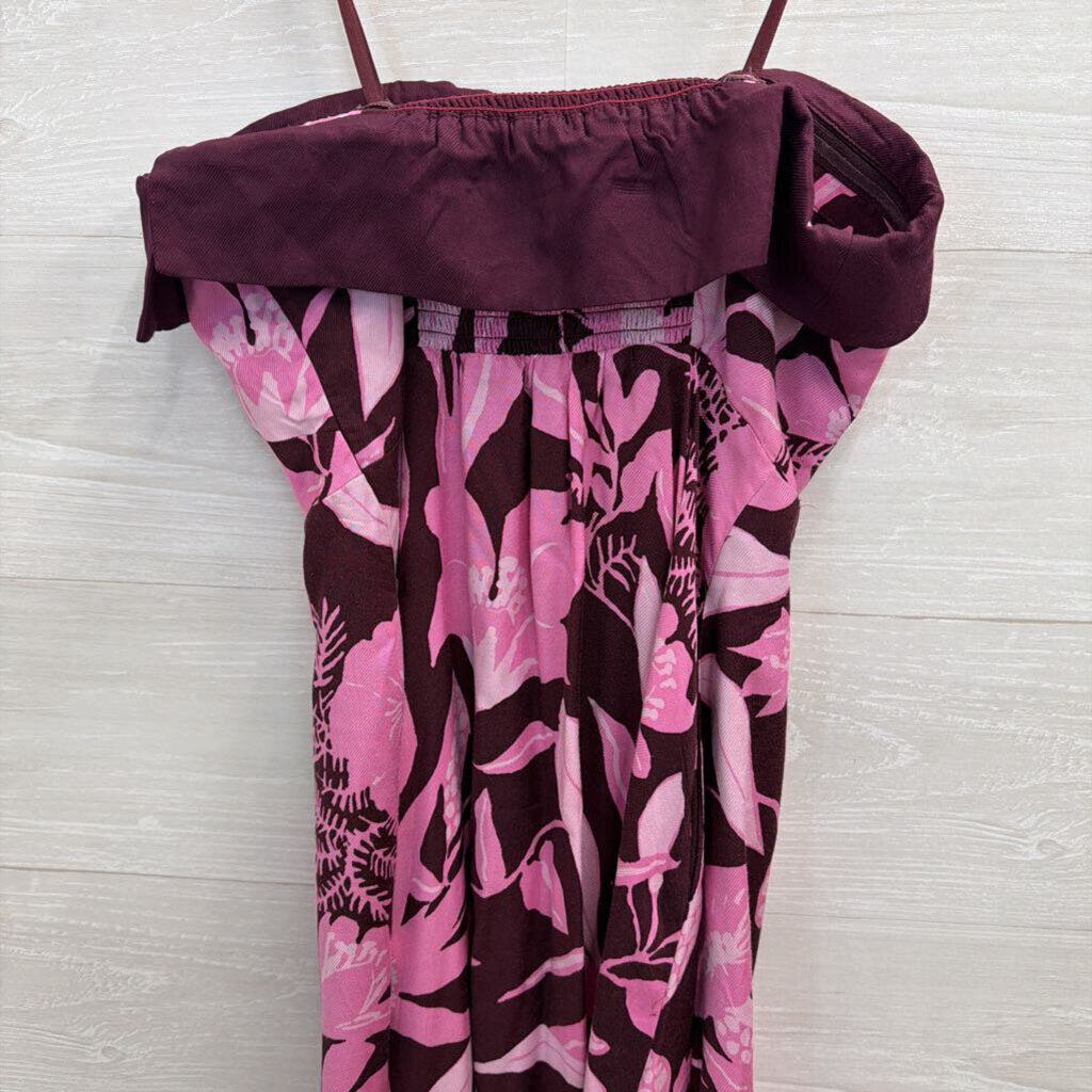 Jo Faulkner X Maeve Burgundy/ Pink Print Strapless Maxi Dress 4