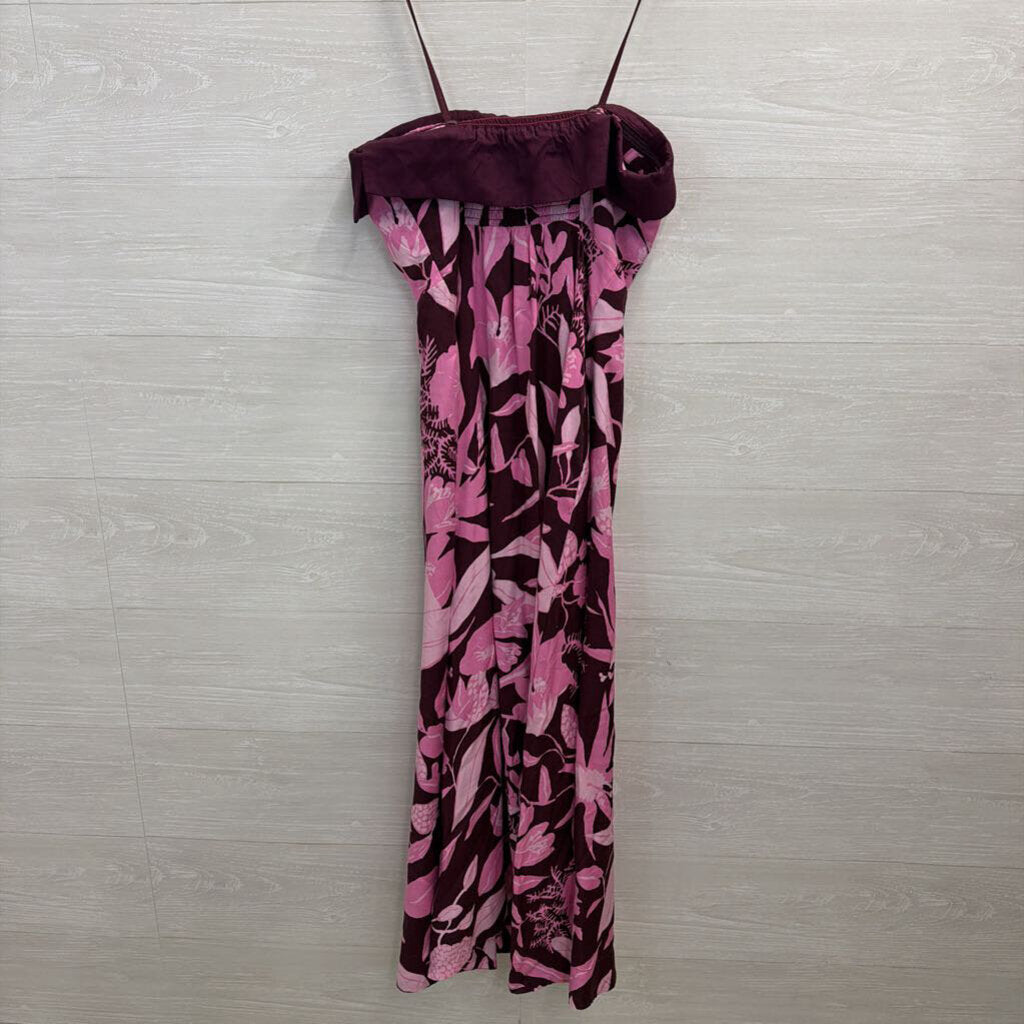 Jo Faulkner X Maeve Burgundy/ Pink Print Strapless Maxi Dress 4