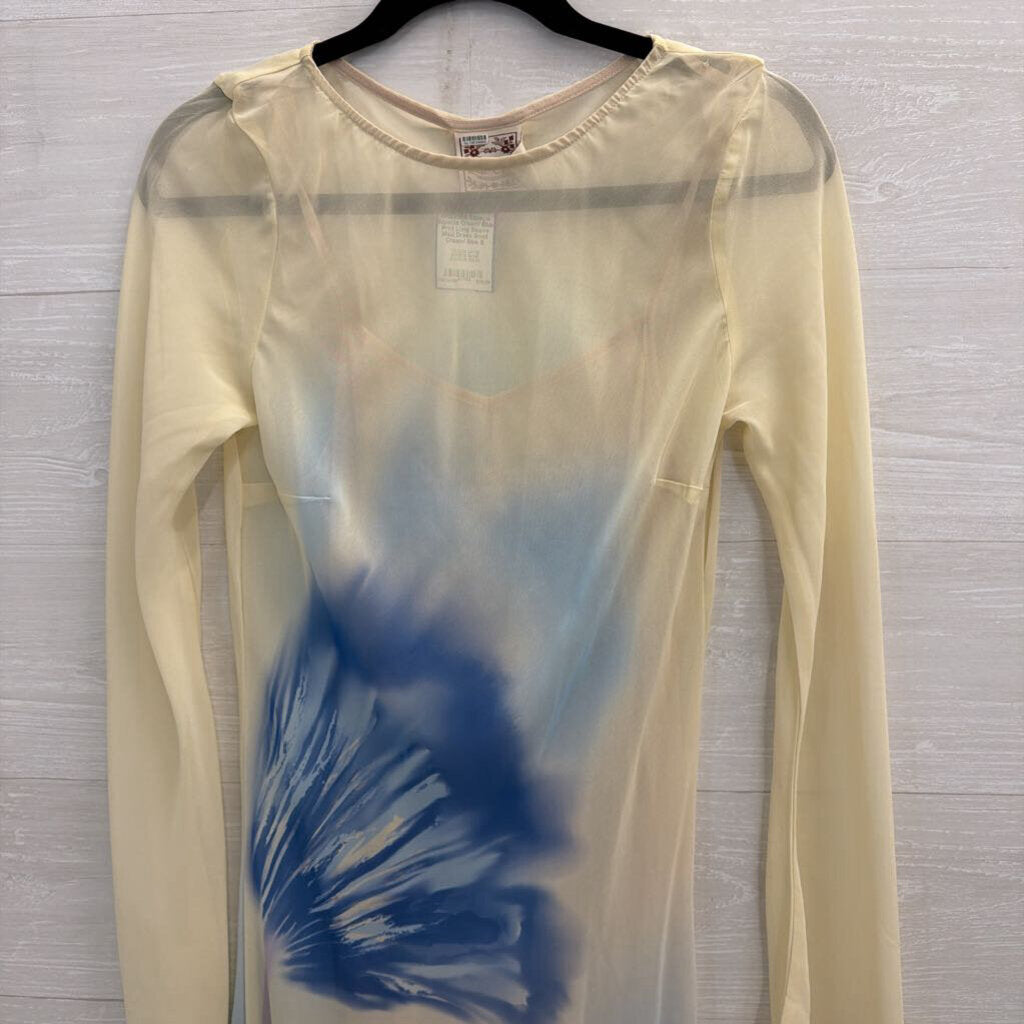 Especia Cream/ Blue Print Long Sleeve Maxi Dress Small