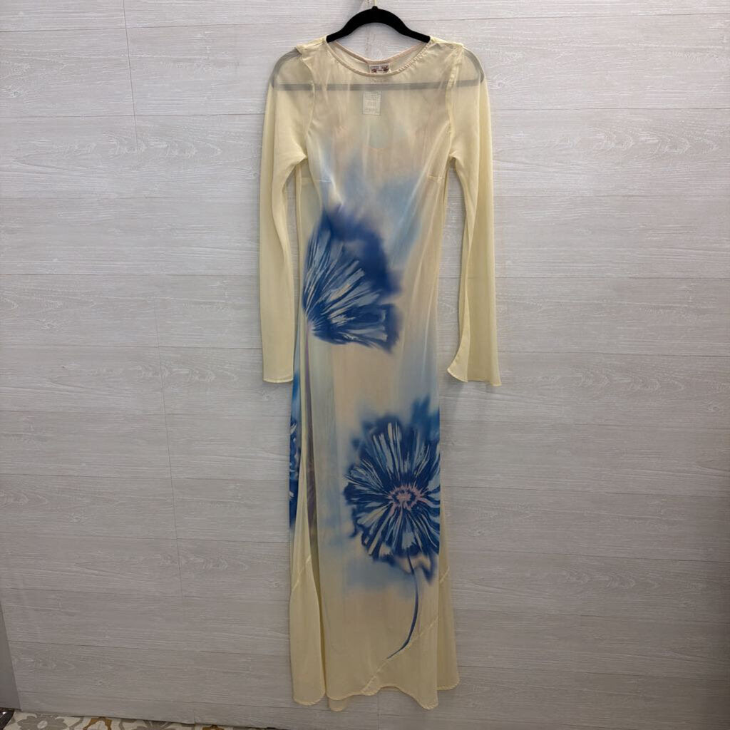 Especia Cream/ Blue Print Long Sleeve Maxi Dress Small