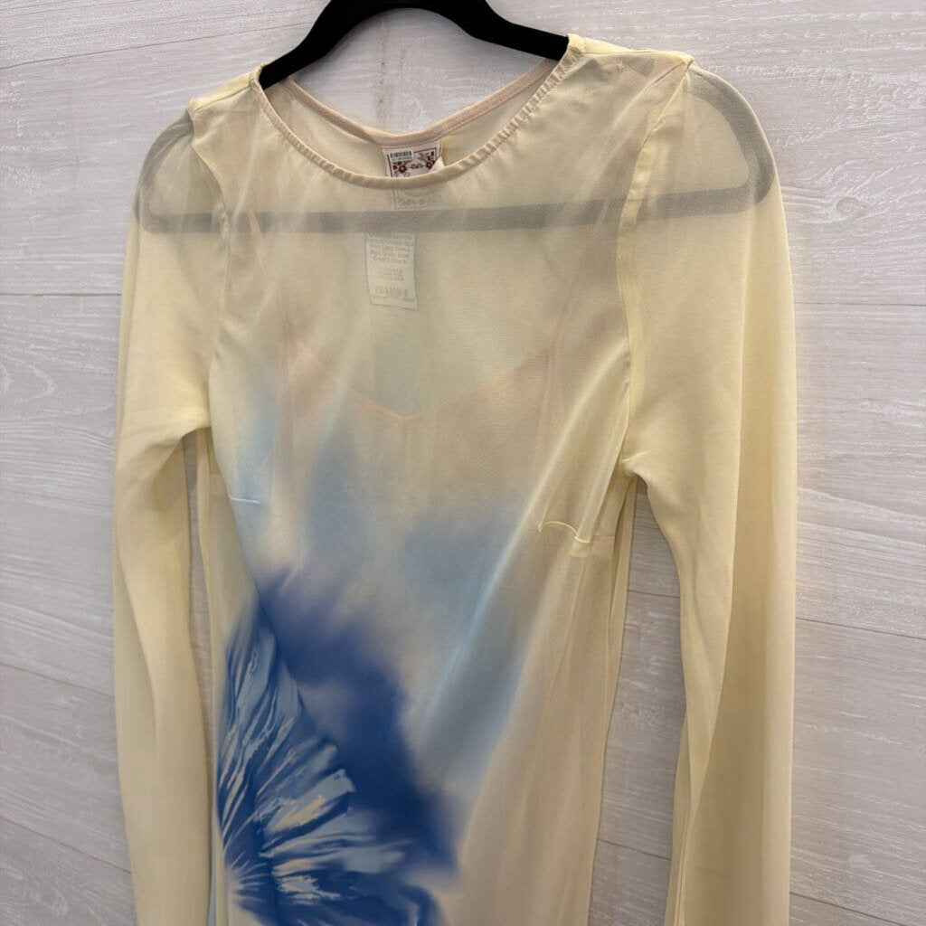 Especia Cream/ Blue Print Long Sleeve Maxi Dress Small