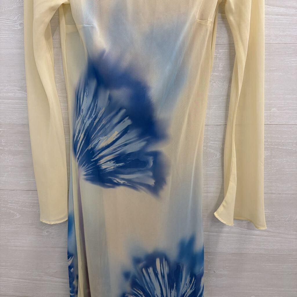 Especia Cream/ Blue Print Long Sleeve Maxi Dress Small