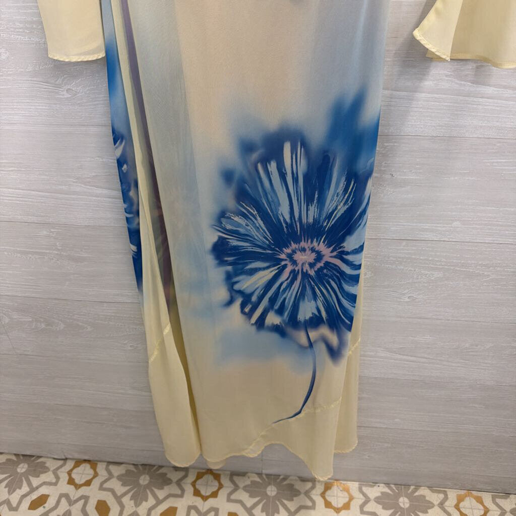 Especia Cream/ Blue Print Long Sleeve Maxi Dress Small
