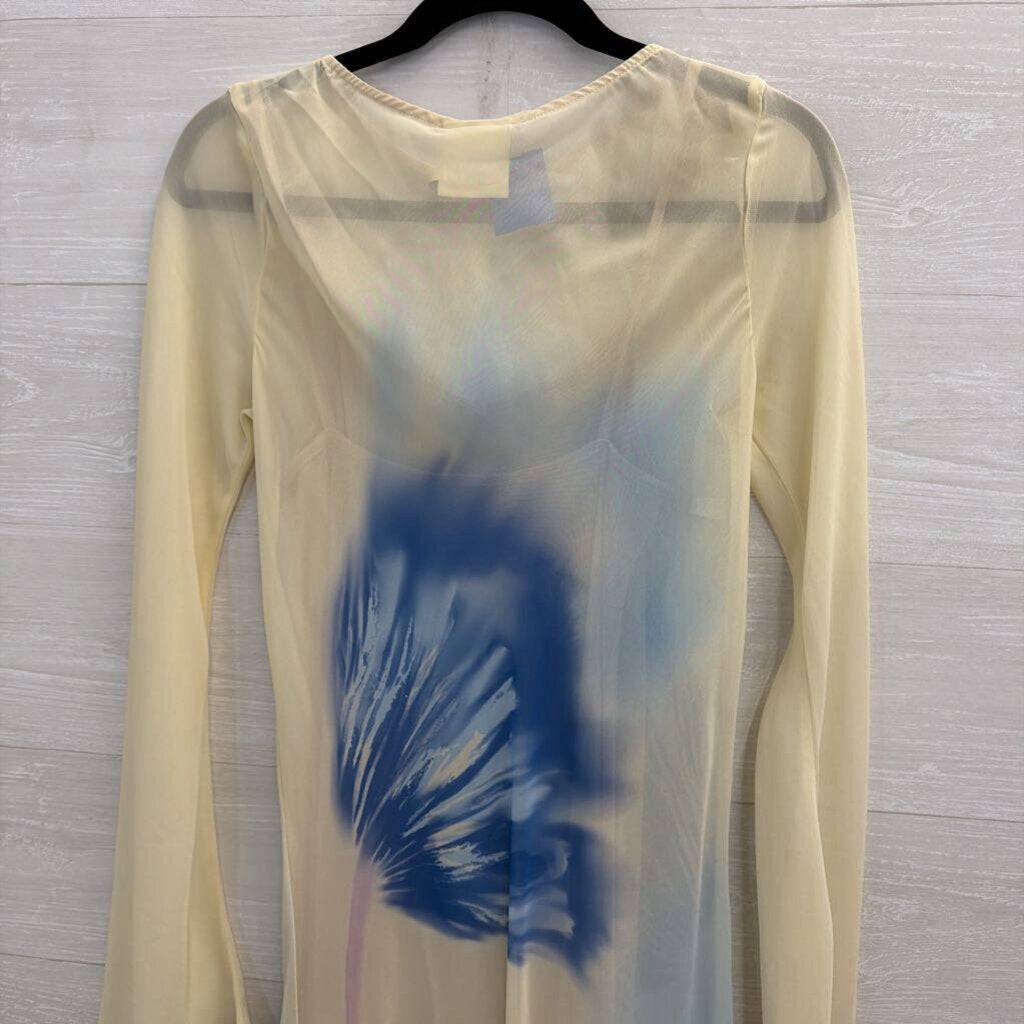 Especia Cream/ Blue Print Long Sleeve Maxi Dress Small