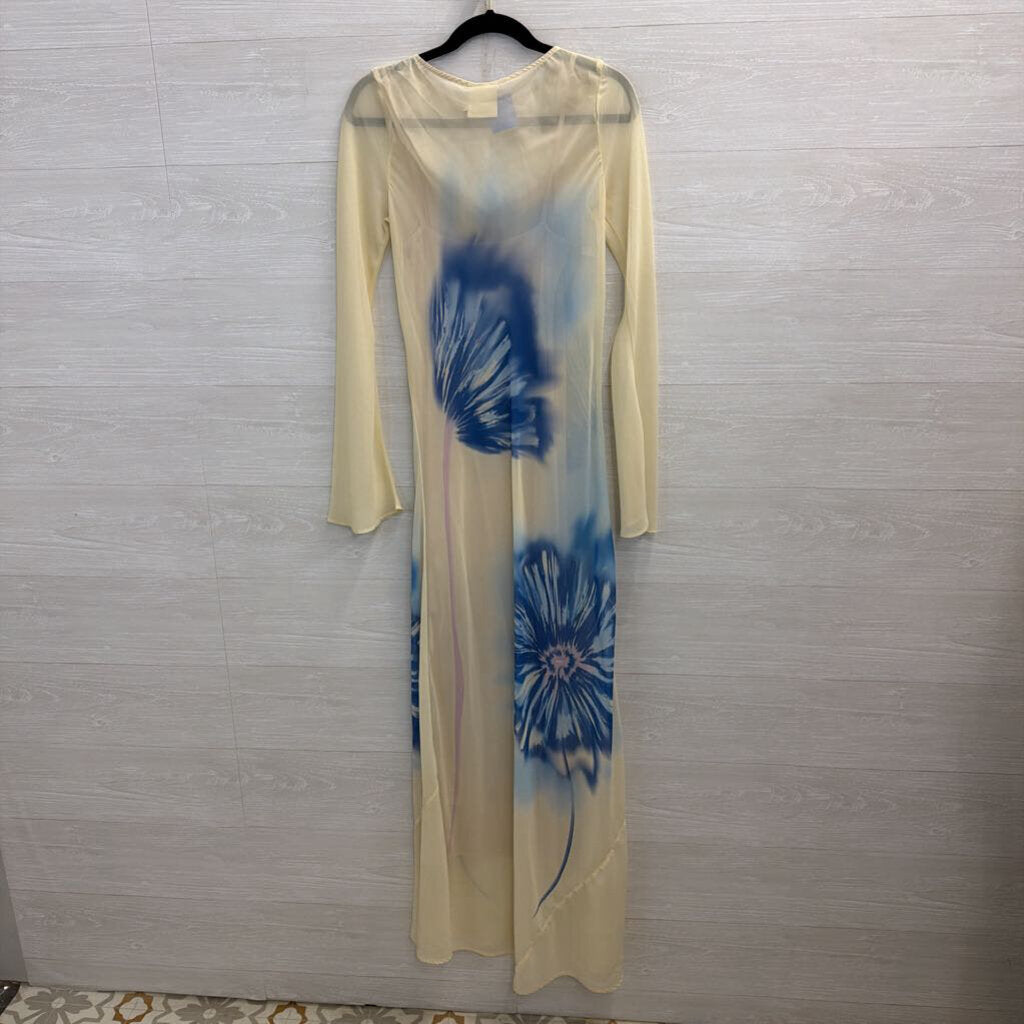 Especia Cream/ Blue Print Long Sleeve Maxi Dress Small