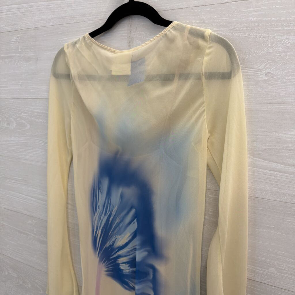 Especia Cream/ Blue Print Long Sleeve Maxi Dress Small