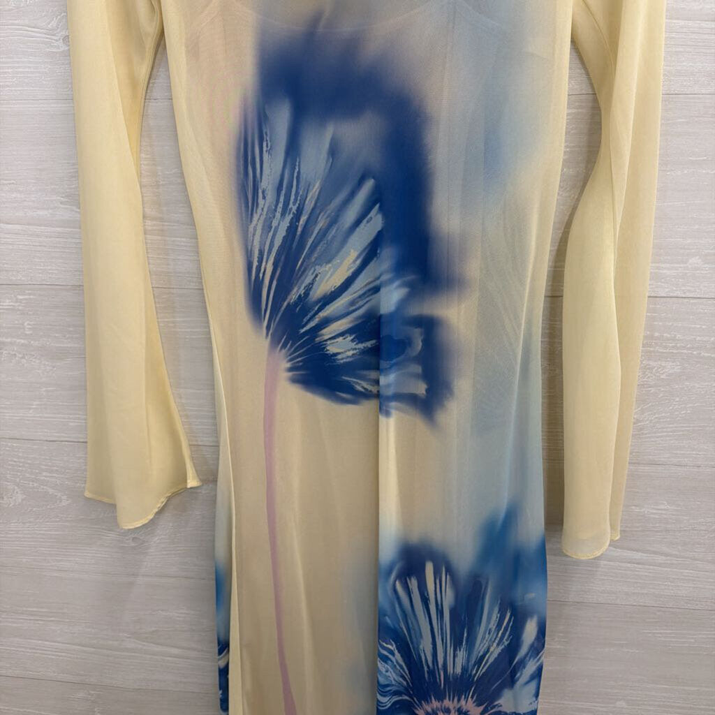 Especia Cream/ Blue Print Long Sleeve Maxi Dress Small