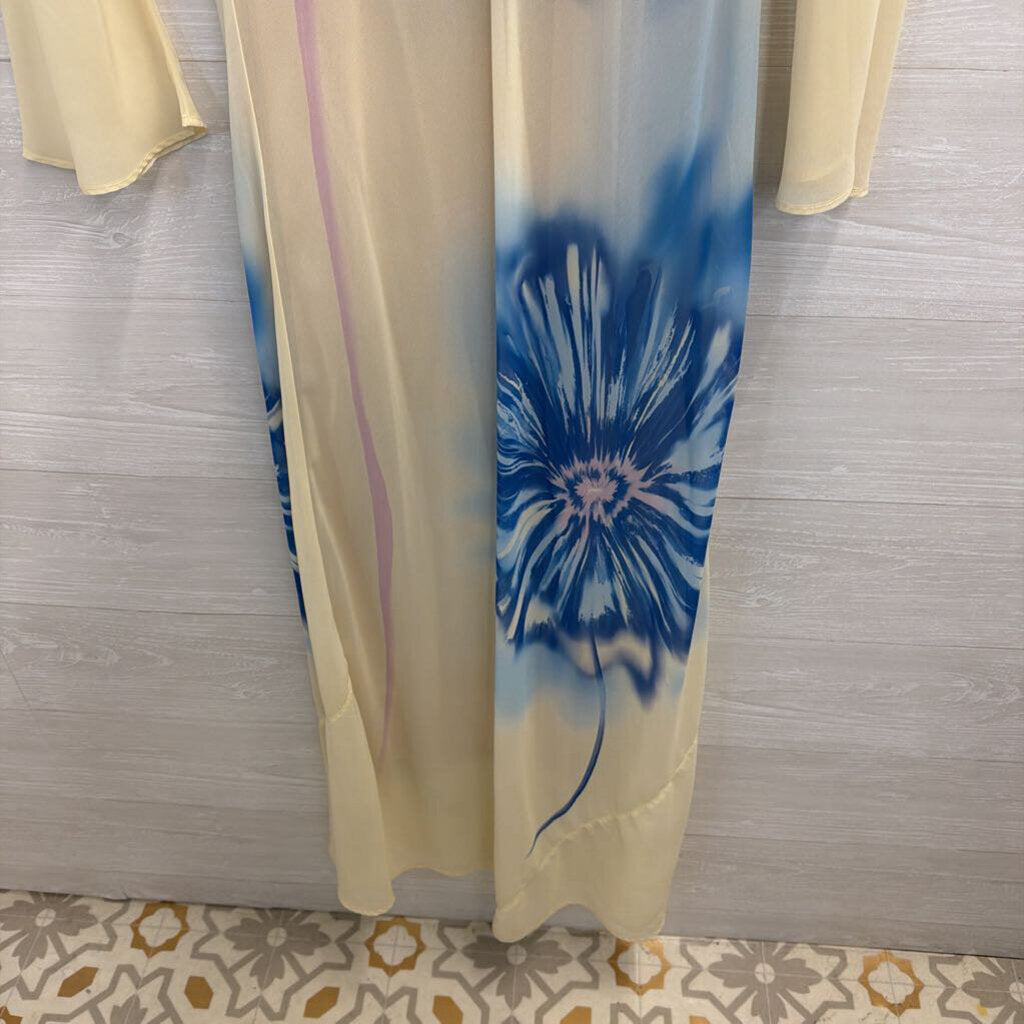 Especia Cream/ Blue Print Long Sleeve Maxi Dress Small