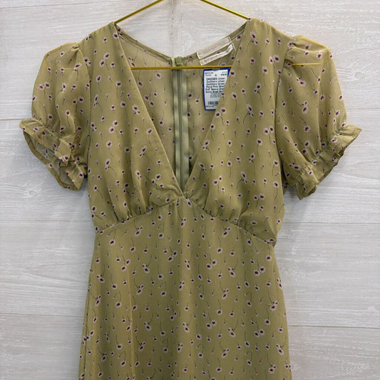 Urban Outfitters Green Floral Print Short Puff Sleeve Dress Extra Small