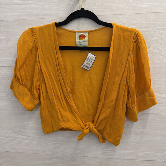 Farm Rio Marigold Cropped Tie Front Short Puff Sleeve Top Small