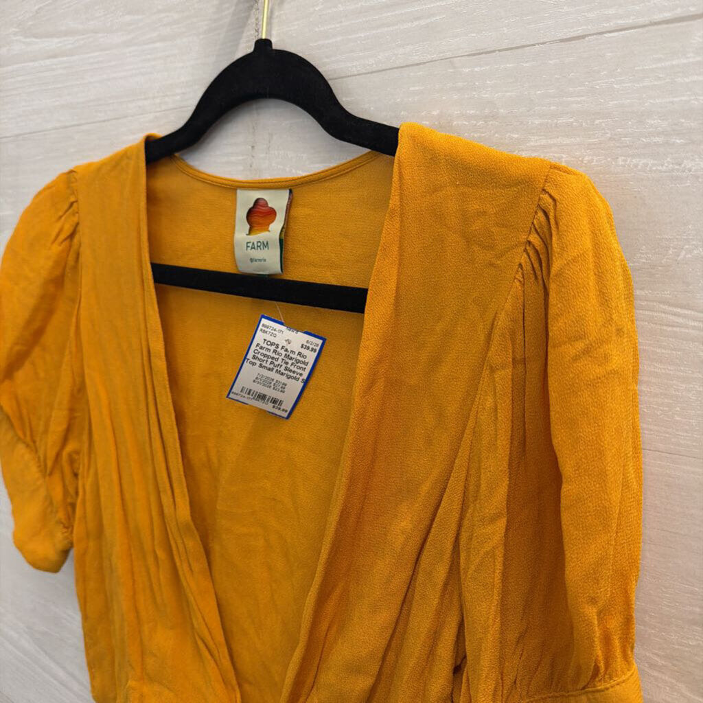 Farm Rio Marigold Cropped Tie Front Short Puff Sleeve Top Small