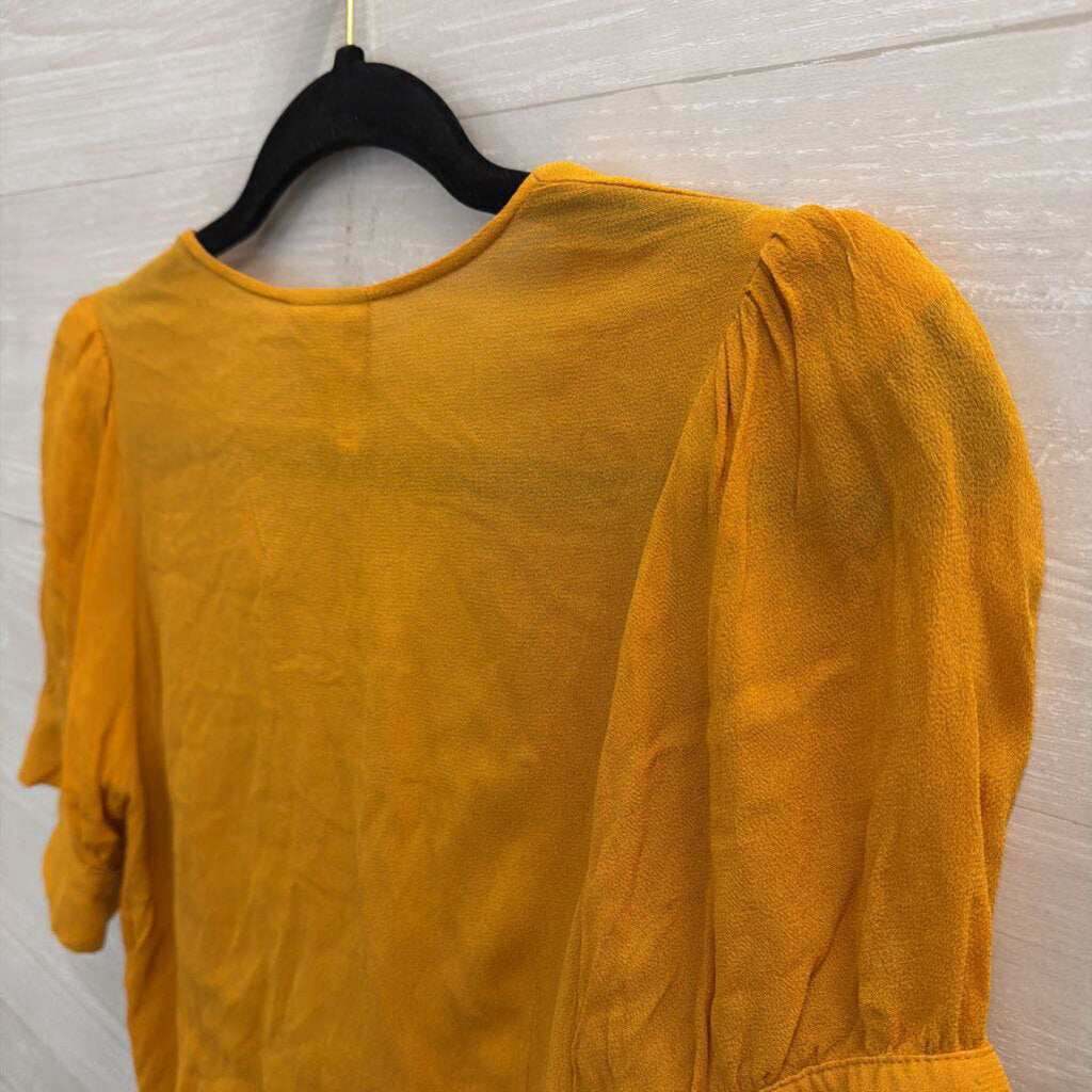 Farm Rio Marigold Cropped Tie Front Short Puff Sleeve Top Small