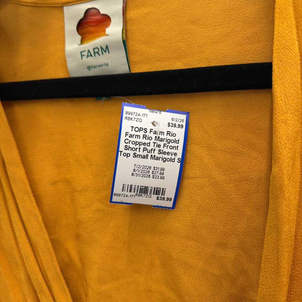 Farm Rio Marigold Cropped Tie Front Short Puff Sleeve Top Small