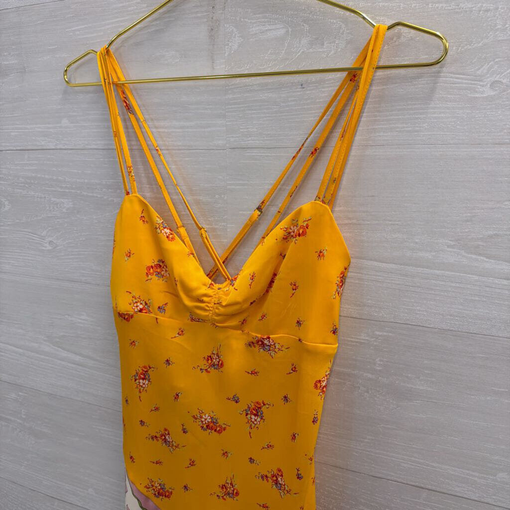 Urban Outfitters Yellow/ Multi Print Silky Midi Dress Medium