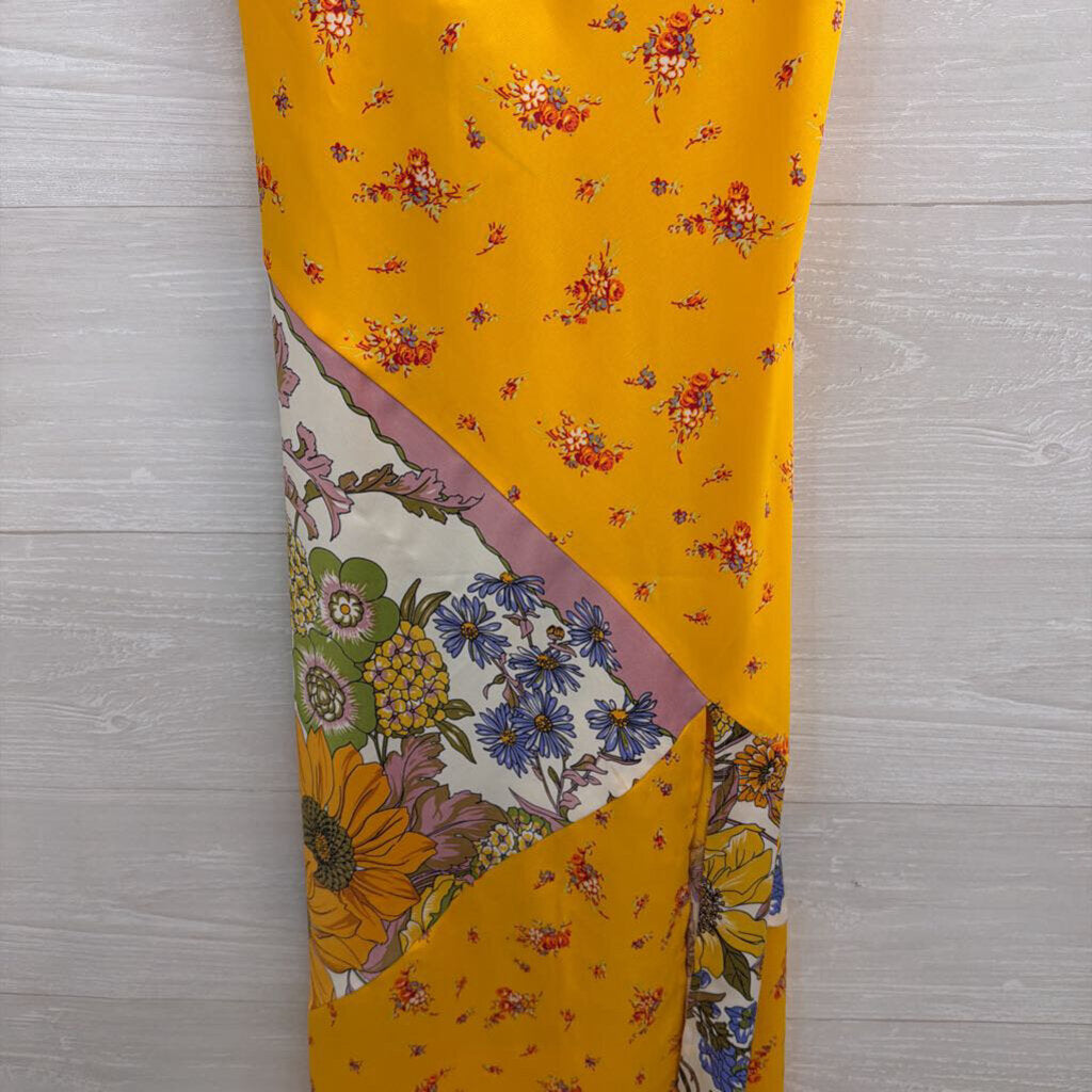 Urban Outfitters Yellow/ Multi Print Silky Midi Dress Medium