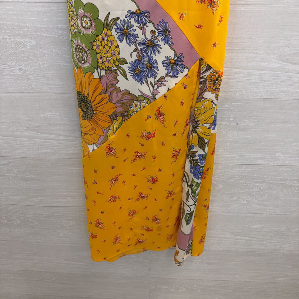 Urban Outfitters Yellow/ Multi Print Silky Midi Dress Medium