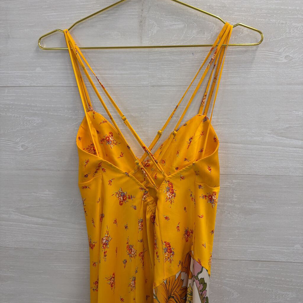 Urban Outfitters Yellow/ Multi Print Silky Midi Dress Medium