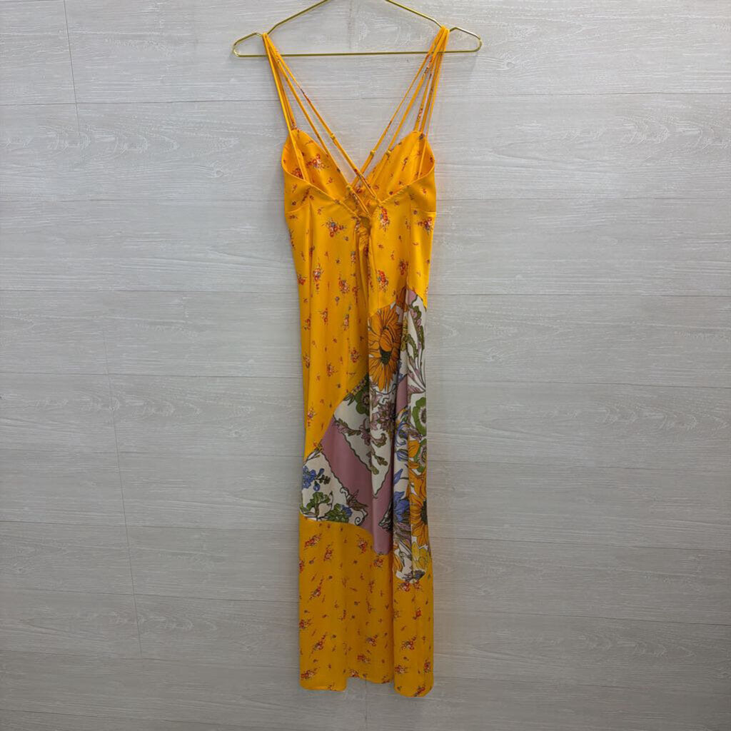 Urban Outfitters Yellow/ Multi Print Silky Midi Dress Medium