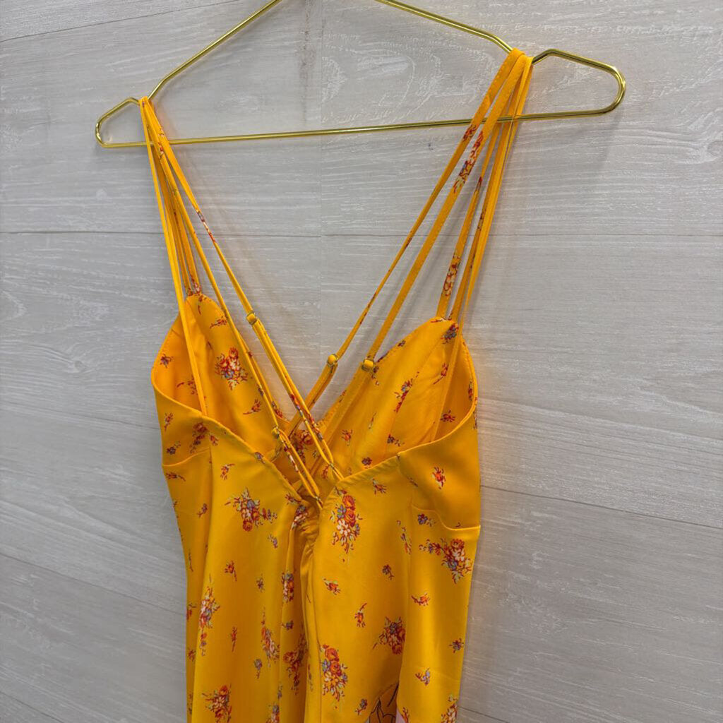 Urban Outfitters Yellow/ Multi Print Silky Midi Dress Medium