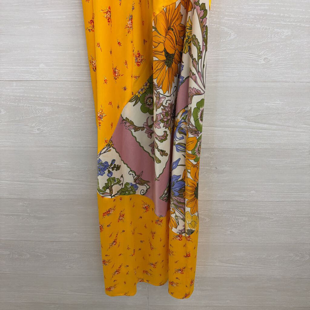 Urban Outfitters Yellow/ Multi Print Silky Midi Dress Medium