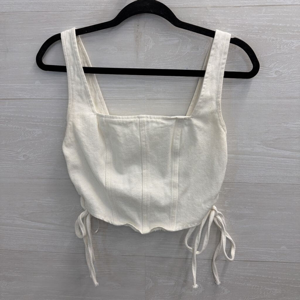 Altar'd State White Denim Cropped Tank Top Medium