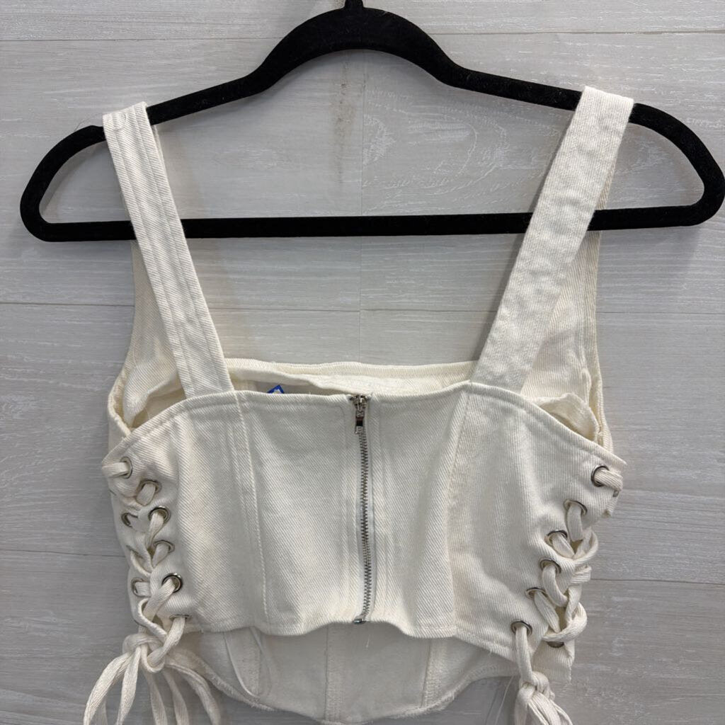 Altar'd State White Denim Cropped Tank Top Medium