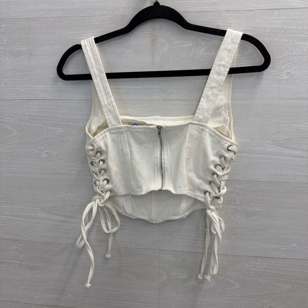 Altar'd State White Denim Cropped Tank Top Medium