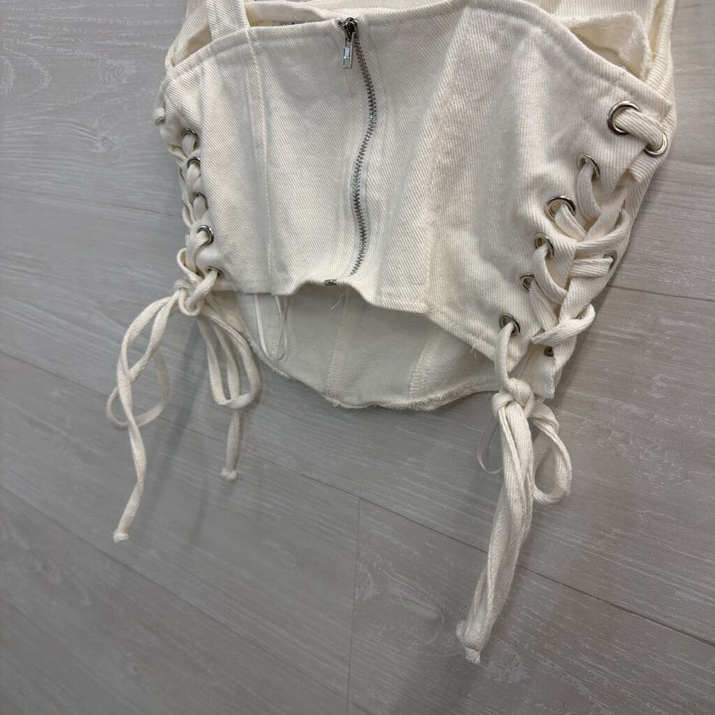 Altar'd State White Denim Cropped Tank Top Medium