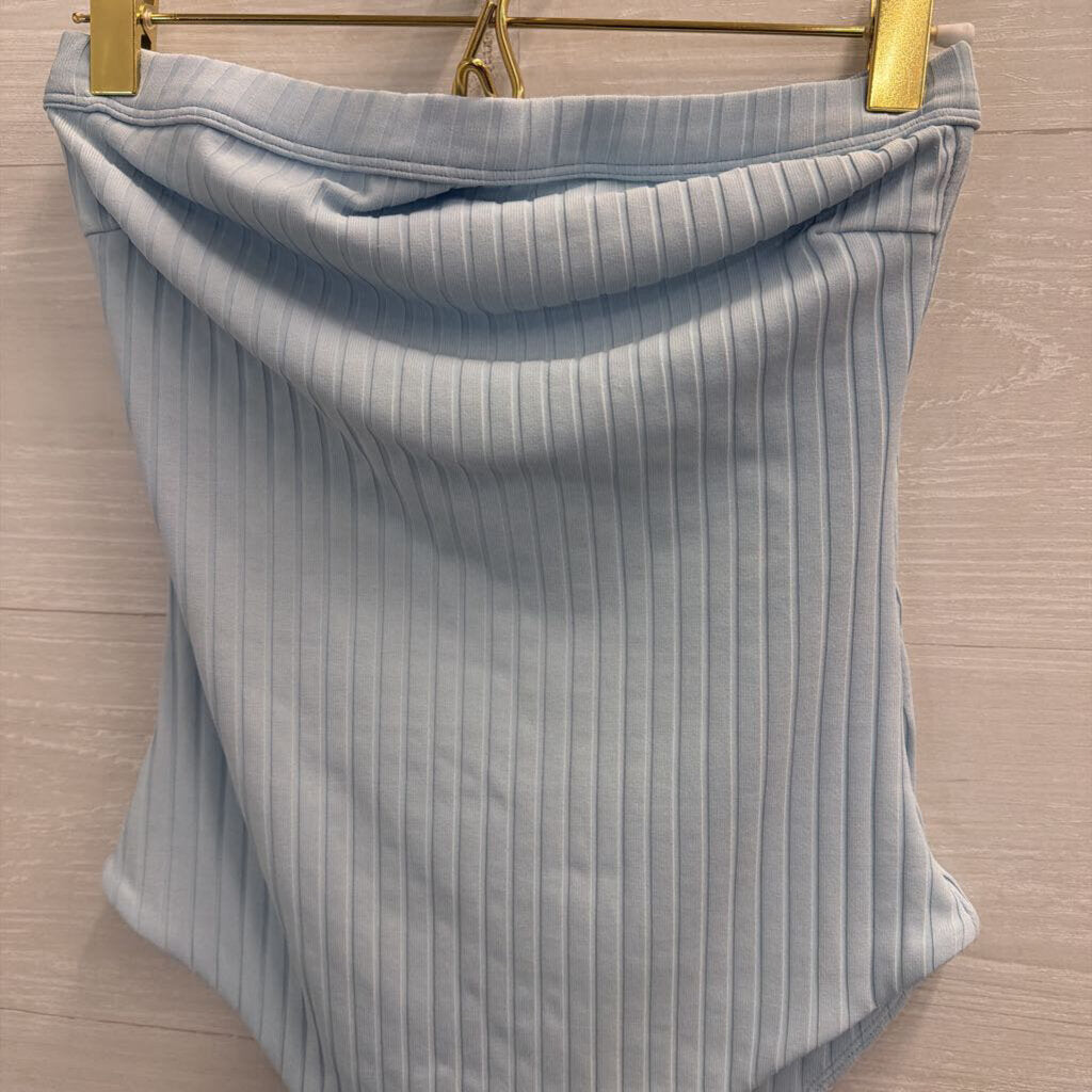 Mikoh Blue Ribbed Strapless Bodysuit Small