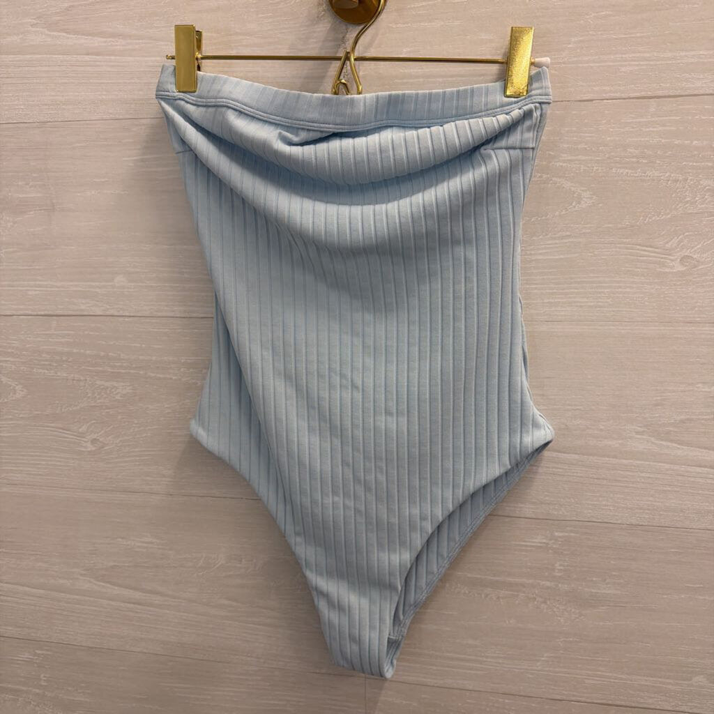 Mikoh Blue Ribbed Strapless Bodysuit Small
