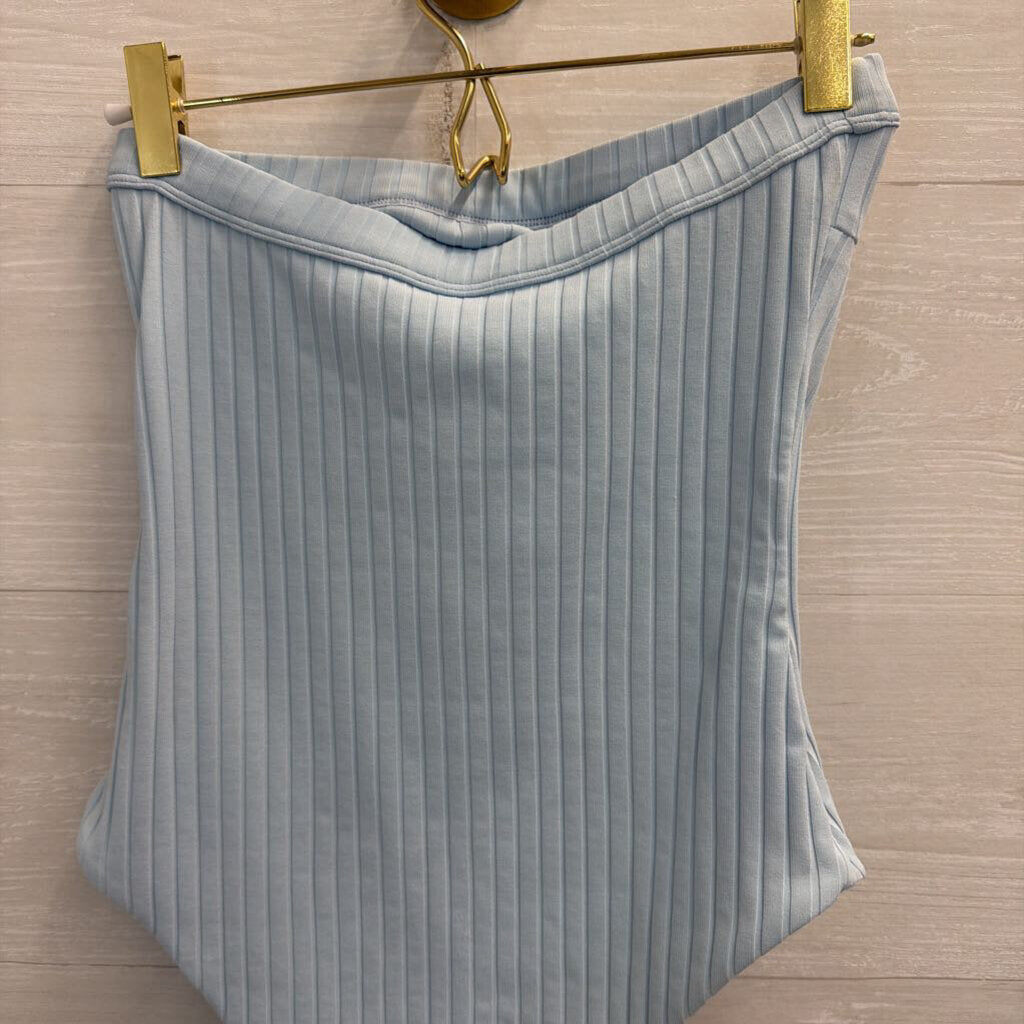 Mikoh Blue Ribbed Strapless Bodysuit Small