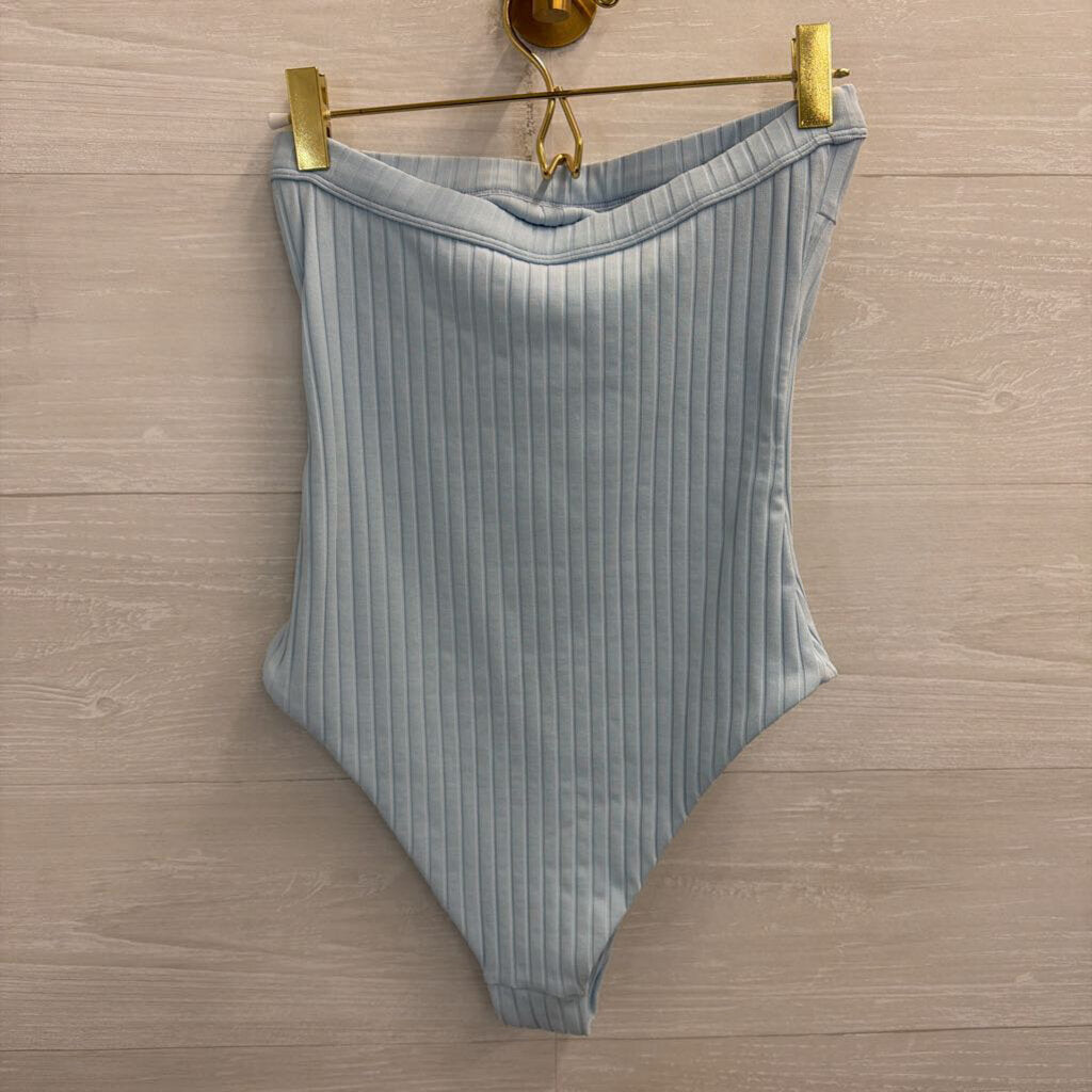 Mikoh Blue Ribbed Strapless Bodysuit Small