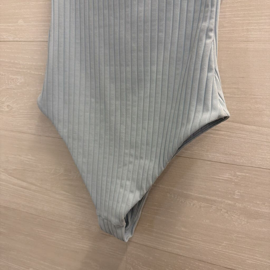 Mikoh Blue Ribbed Strapless Bodysuit Small
