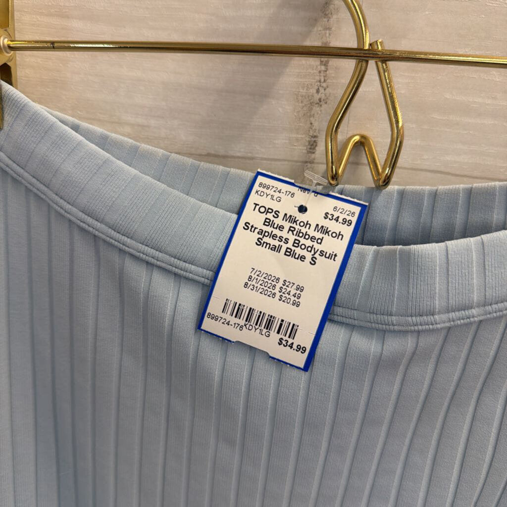 Mikoh Blue Ribbed Strapless Bodysuit Small
