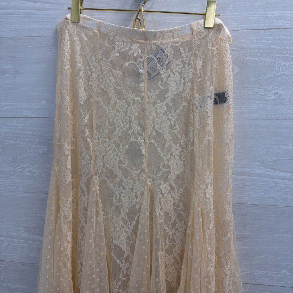 Beige Sheer Lace Maxi Skirt Medium Tall