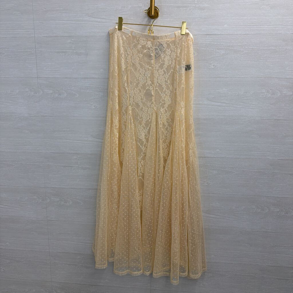 Beige Sheer Lace Maxi Skirt Medium Tall