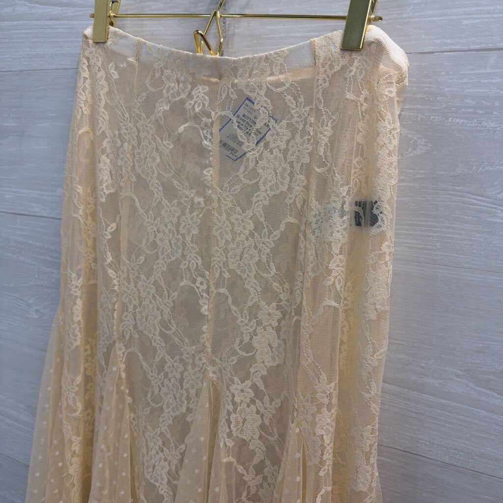 Beige Sheer Lace Maxi Skirt Medium Tall