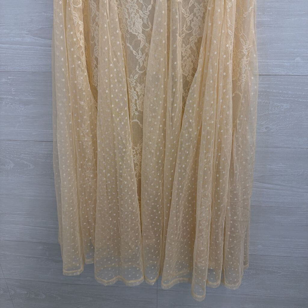 Beige Sheer Lace Maxi Skirt Medium Tall