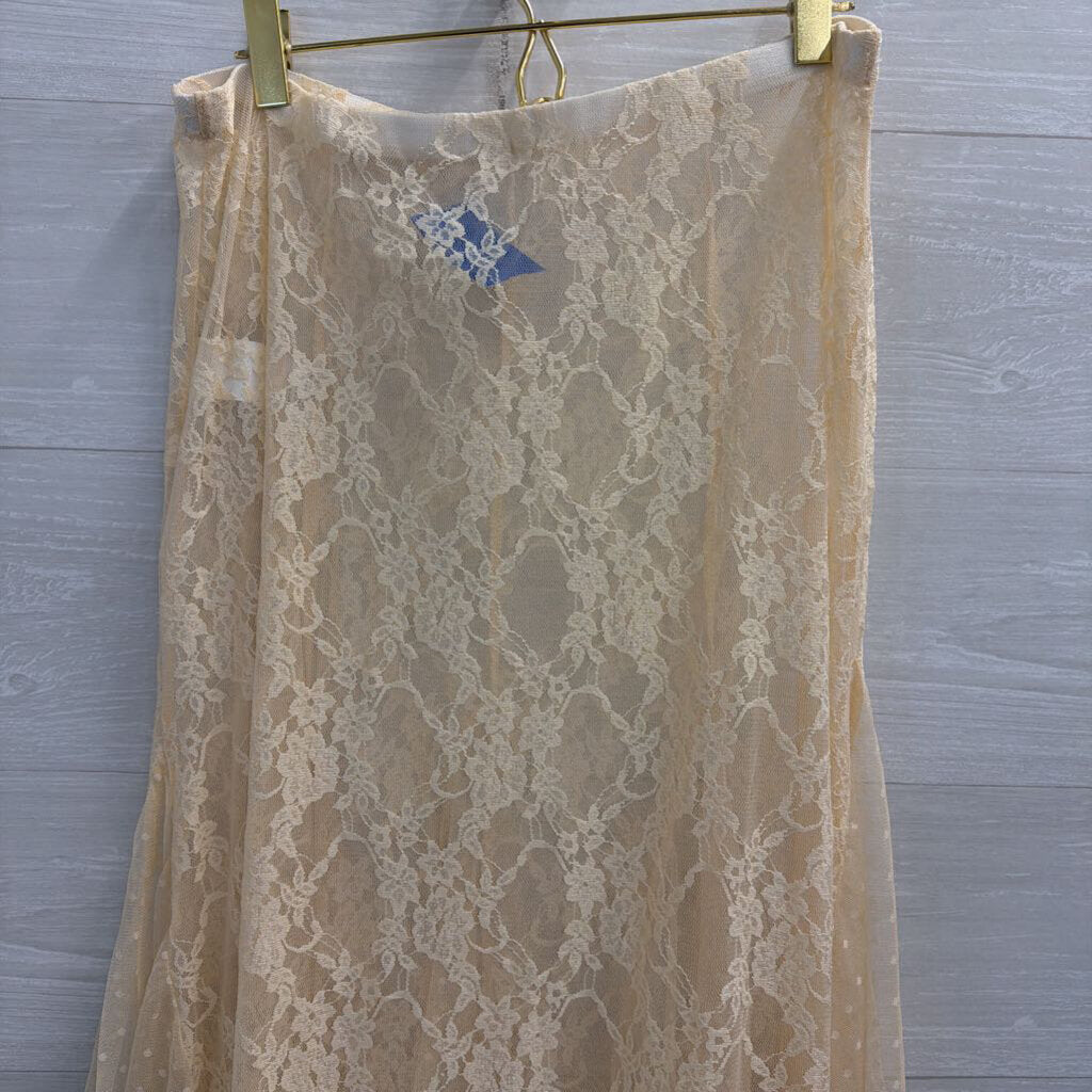 Beige Sheer Lace Maxi Skirt Medium Tall
