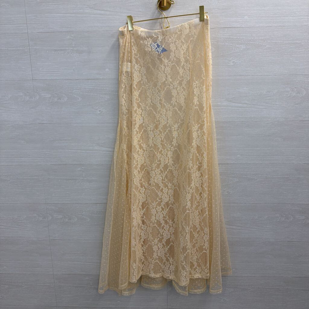 Beige Sheer Lace Maxi Skirt Medium Tall