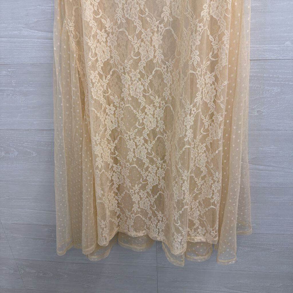 Beige Sheer Lace Maxi Skirt Medium Tall